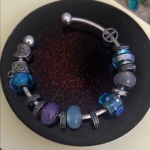 Chic Silver Bracelet with Blue and Purple Beads
